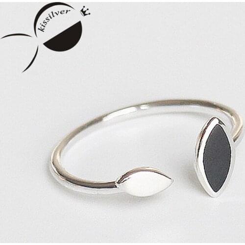 S925 Sterling Silver Drop glaze, black oval open ring, simple style of popular silver, good casual style