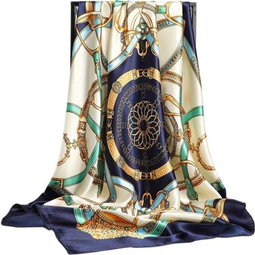 Silk Scarf Women Luxury Designer Foulard Cheveux Soft Satin Shawl Scarfs Kerchief 90*90cm Square Handkerchief Hair Headscarf