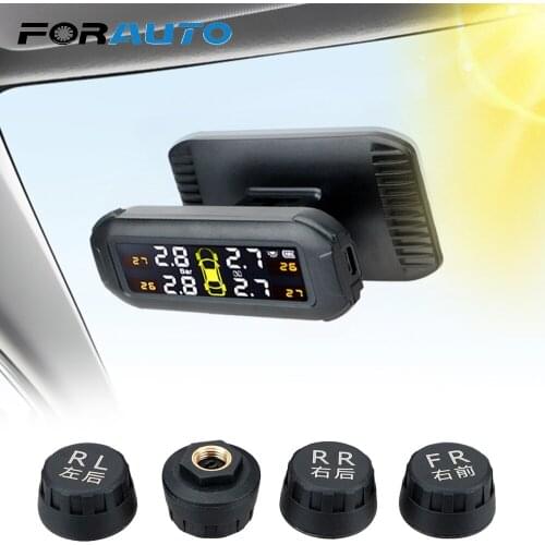 Solar TPMS Car Tyre Pressure Monitor Temperature Warning Fuel Save Tire Pressure Monitoring System With 4 External Sensors