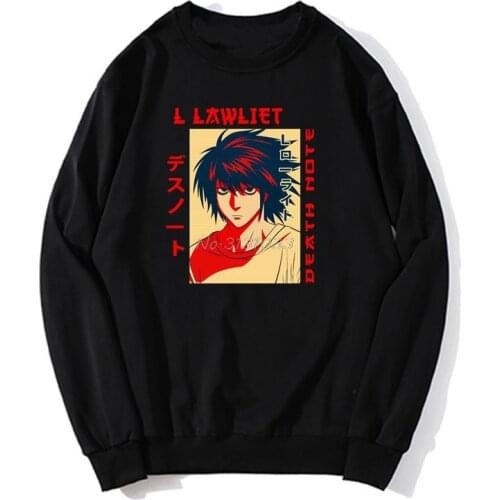 Novelty Anime Death Note hoodie Print L Lawliet Men Fleece Sweatshirt Unisex Hoodies Spring Autumn Sweater Streetwear