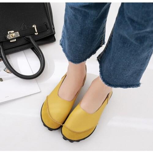 Tilocow Genuine Leather Flats Shoes Women Patchwork Slip-On Casual Footwear Ladies Solid Sewing Female Flats Summer/Autumn