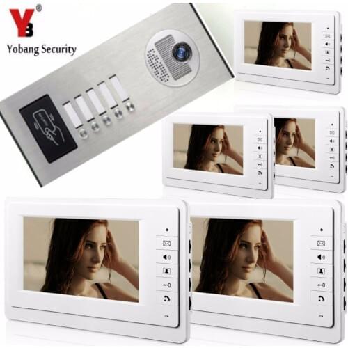 Yobang Security 7"Inch Wired Video Door Phone Doorbell Home Entry Intercom System With RFID Access Door IR Camera For 5 Units