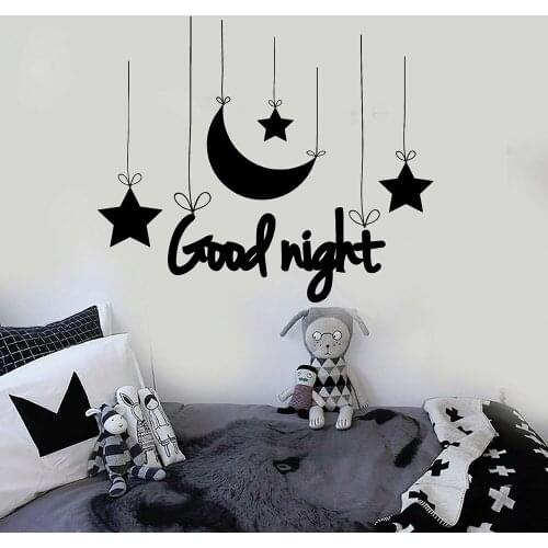 Good Night Quotes Vinyl Wall Decal Good Night Bedroom Art Crescent Stars Kids Sticker Home Bedroom Art Mural Wallpaper M215