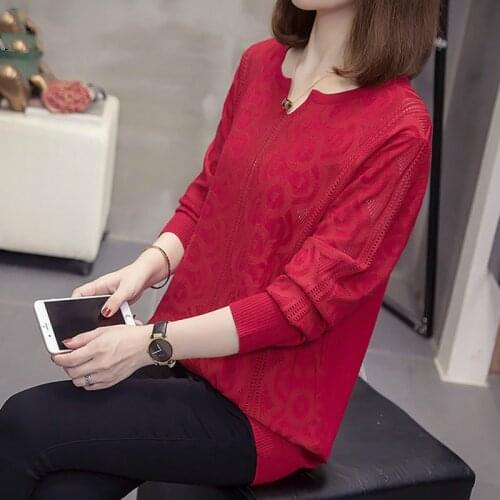 Plus Size Hollow Out Knitted Pullovers And Sweaters Women 2020 Autumn Novelty V Neck Long Sleeve Loose Oversize Knitwear Jumpers