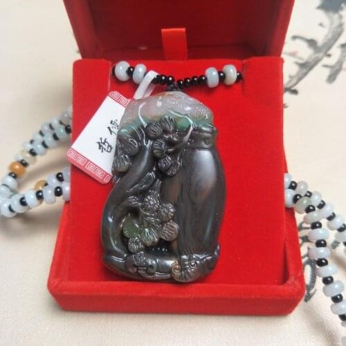 Zheru Jewelry Pure Natural Colorful Jade Black Pine Bamboo Plum Blossom Pendant Tricolor Jade Bead Necklace Send National Certif