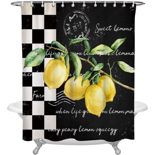Farm Fruit Lemon Plaid Shower Curtain Home Bath Decorative Waterproof Polyester Fabric Bathroom Curtain