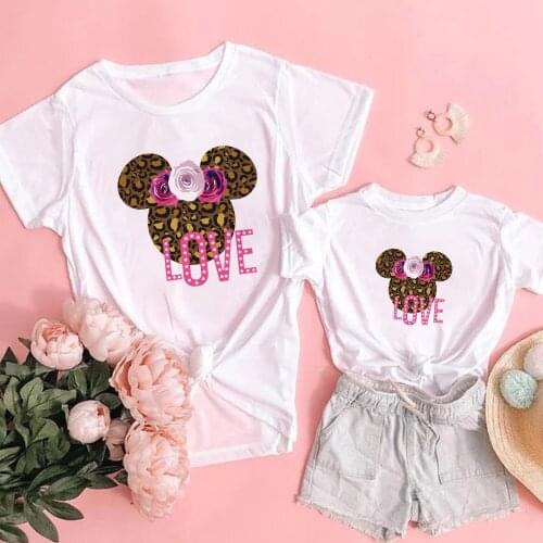 Love Mickey Mouse Minnie Mouse T Shirt Fashion New Mother And Daughter Tshirts Summer Short Sleeve Family Matching Clothes Look