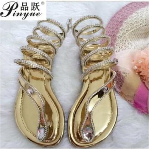 2018 New Arrive Snake Women Summer Shoes women sandals Crystal Around Women Gladiator Sandal women Boots 34--40