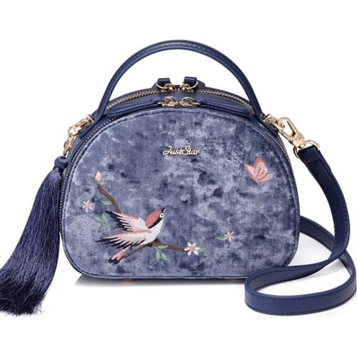 Women Bags Embroidery Handbags Girl Shoulder Bags Messenger Bag Female Totes Handmade Art Flannel Embroidery Bird
