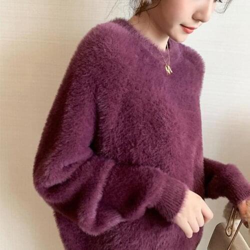 Sweater Women 2020 Winter Mink Cashmere Pullovers Casual O Neck Soft Warm Jumper Autumn Mohair Sweaters Pull Femme