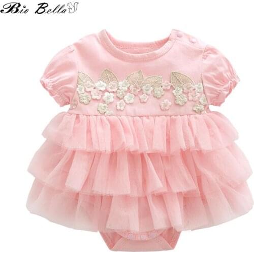 Ruffles Girl Jumpsuit Pink White 0-1T Outfits Newborn Infant Kids Girls Bodysuit Summer Princess Flower Embroidery Clothes