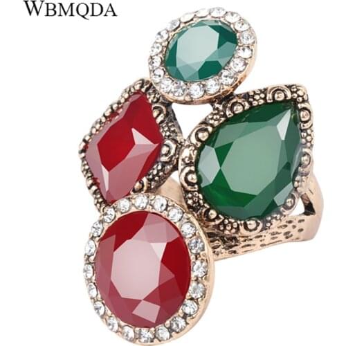2018 New Arrivals Round Square Water Drop Stone Crystal Ring Vintage Antique Gold Big Geometric Rings For Women Free Shipping