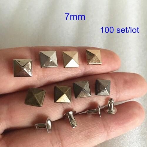 100 set Pyramid Square Rivet Stud 7mm,Silver,Bronze,Black,Rose Gold,Leathercraft DIY Rapid Rivet,Zinc Alloy Washable