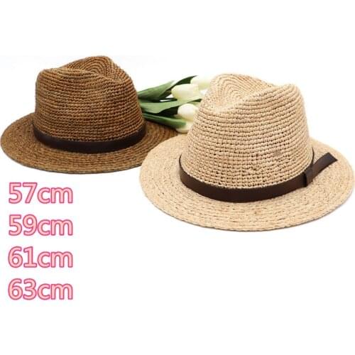 202106-gaoda-panama Big head circumference summer handmade raffia grass classic street belt lady fedoras cap men women jazz hat