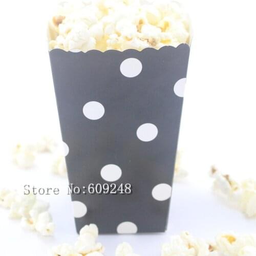 24pcs White Polka Dot Black Paper Popcorn Boxes,Black and White Mini Gift Candy Buffet Favor Snack Treat Cups,Birthday Party