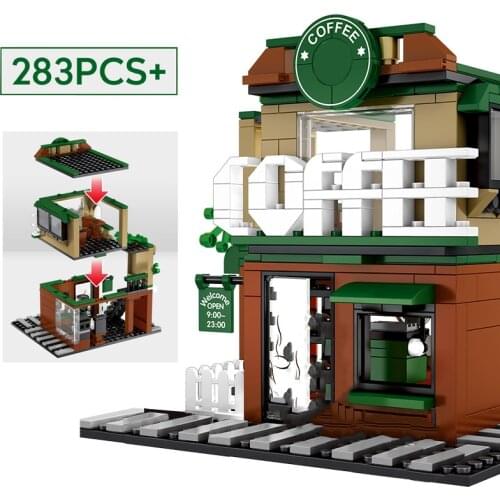 Moc 283pcs City Creator Ideal Coffee Shop Diy Building Block Set Childrens Educational Bricks Toys Gifts