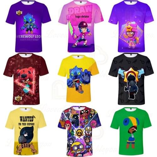 Shooting Game 3d Shirts Browlers Boys Girls Tops T-shirts Teen Clothes Browls Shark Leon Star Childrens Wear Kids T-shirt