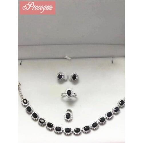 Natural Classic Sapphire Fine jewelry sets 5x7mm Necklace Ring Earrings Bracelet S925 silver 5pcs Jewelry sets for women #233