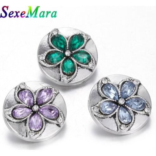 6pcs/lot New Snap Jewelry 18mm Metal Snap Button Crystal Flower Jewelry Fit 18mm Leather Wrap Snap Button Bracelets Jewelry