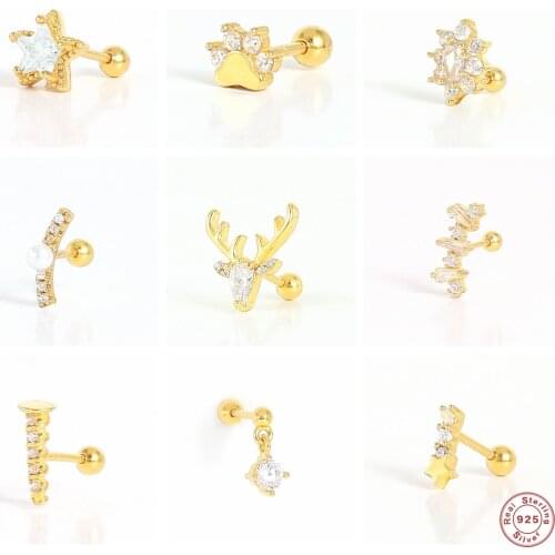 925 Sterling Silver Bling Crystal Piercing Earrings For Girls Party Gift Cartilage Stud Earring Ear Bone earlobe piercing Buckle