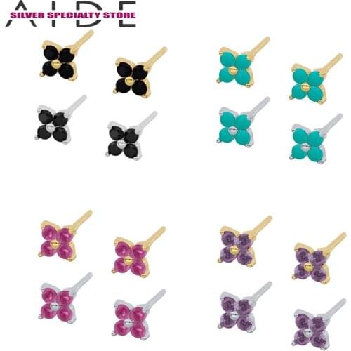 AIDE Colorful Flower Stud Earrings For Women 925 Sterling Silver Earrings Gold Earring For Girl Jewelry Pendientes Bijoux Aretes