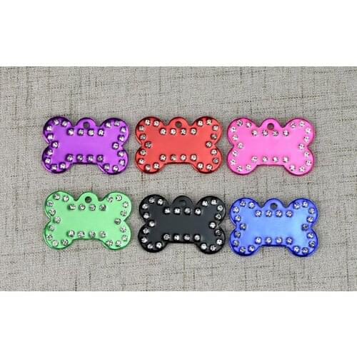 Free shipping bling rhinestone bone shaped pet id tag dog tag for pets,mix colors/lot,personalized engraved id tags SN2111