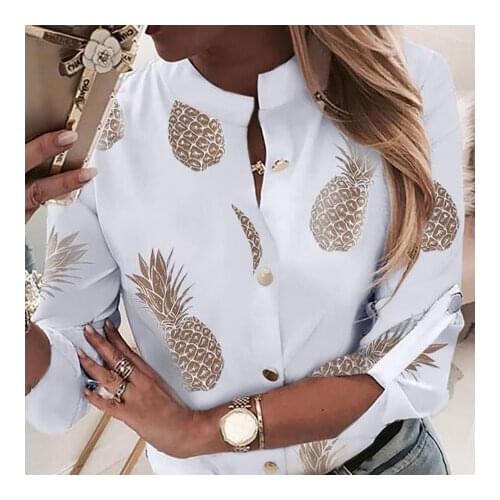 Pineapple Blouse Womens Shirt Ananas White Long Sleeve Fashion Woman Blouses 2021 Womens Tops and Blouse Elegant Top Female
