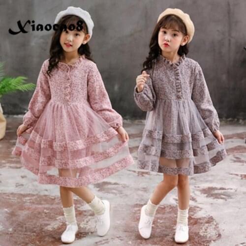 Dress girl autumn spring long sleeve toddler girls dresses kids mesh cotton print dress for girls high grade princess costume
