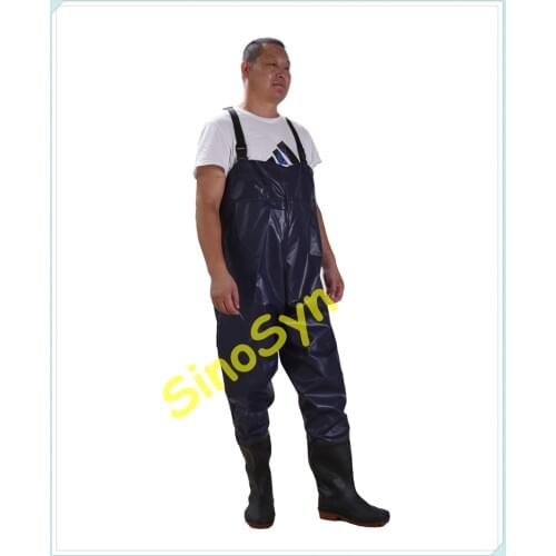 FQW1904 Safty Chest/ Waist Wader Protective Water Working Outdoor Fishing Wading 0.60MM Blue PVC Pants with Rain Boots