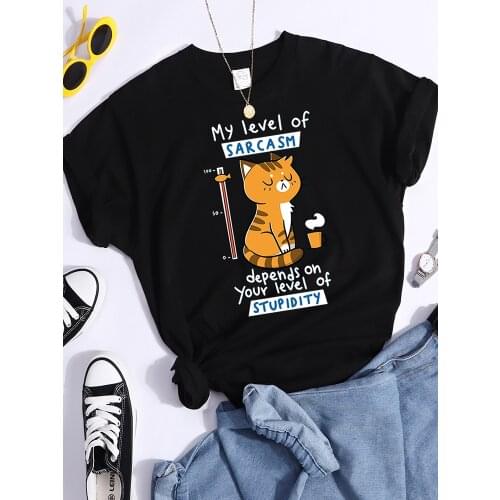 Tshirt For Woman Tsundere Cat Drinking Tea WomenS Tshirt Oversize Fashion Women Clothing Funny Korean Style T-Shirts For Woman
