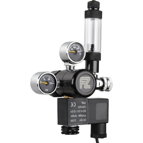 FZONE Aquarium CO2 Regulator AC Solenoid Mini Dual Gauge Display with Bubble Counter and Check Valve for CGA320/W21.8 Cylinder