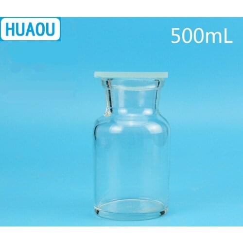 HUAOU 500mL Gas Collecting Bottle Transparent Clear Glass with Ground - In Glass Sheet Collector Laboratory Chemistry Equipment