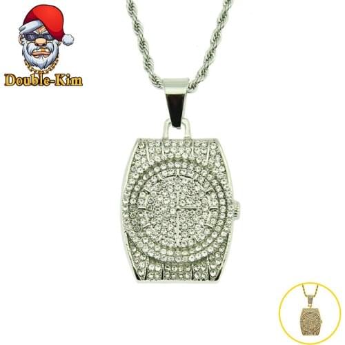 Inlaid Zircon Watch Pendant Necklace Men Hiphop Street Culture Titanium Stainless Steel Fashion Trendy Necklace Man Jewelry Gift