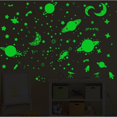 KAKUDER 1 set of luminous wall stickers Stars Moon universe uminous Wall sticker Self Adhesive Vinyl Decal adesivo de parede New