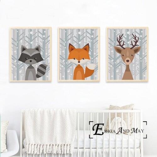 Bear Fox Deer Nursery Animals Wall Art Canvas Painting Poster For Home Decor Posters And Prints Unframed Decorative Pictures