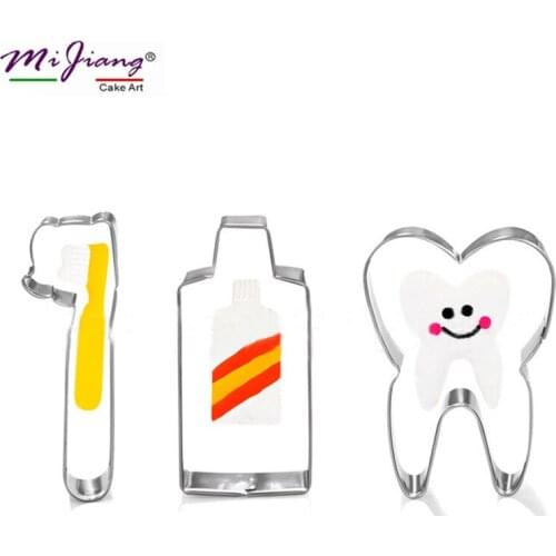 Mijiang Tooth Toothbrush Toothpaste Cake Cutter Slicer Set Fondant Cookie Cake Decorating Tools DIY Kitchen Accessories 3pcs