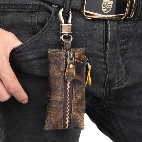 Men Fashion Multi Function Key Case Genuine Leather Key Wallet Housekeeper Keys Coin Pocket Zipper Case Male Quality K031