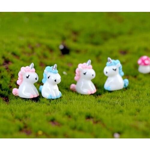 Set of 2 Cute Unicorn Fairy Garden Kit Unicorn Figurines for Fairies Gardens Terrarium Dollhouse Moss Micro Landscaping Resin
