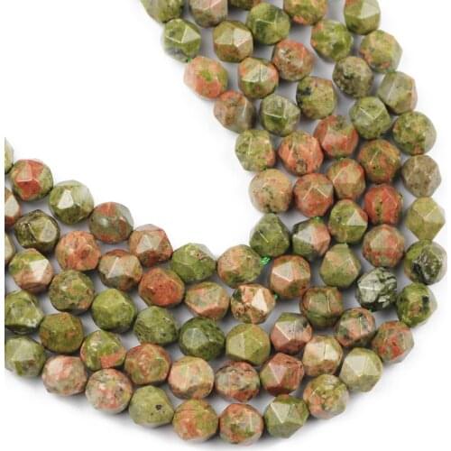 YHBZRET Natural Big Faceted Unakite Stone beads for Jewelry making 8MM 44pcs Loose Spacers beads DIY bracelets Necklace Findings