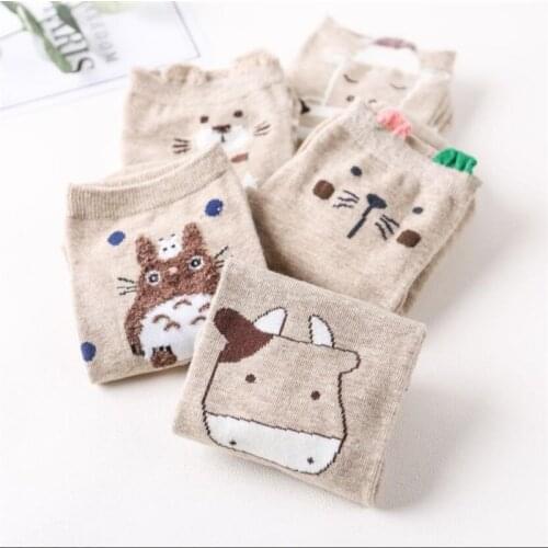 5Pairs Womens Hip Hop Ankle Socks Spring Summer And Autumn Cotton Short Sock Ladies And Woman Fun Cartoon Animal Socks