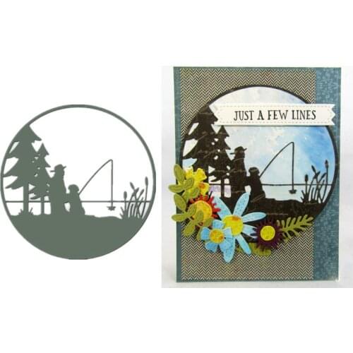 Father And Kid Fishing Circle Metal Cutting Dies Stencils for DIY Scrapbooking Photo Album Decorative Card Crafts Die Cut