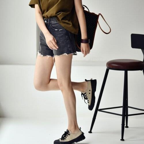 MICOCO N3039C Korean fashion personality Broken edge Do old Tall waist gray Bull-puncher knickers