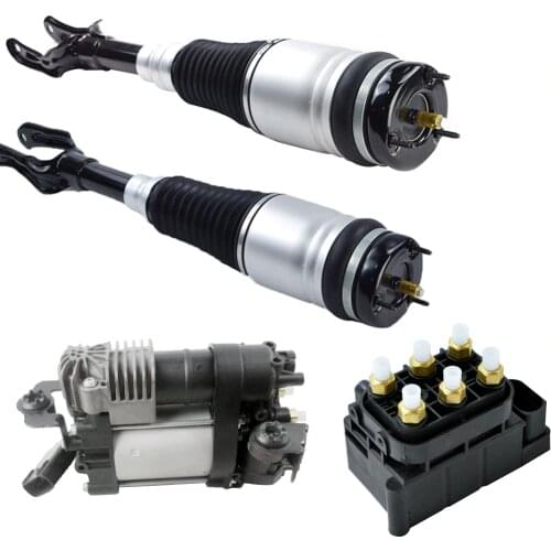 For 2011-2014 Jeep Grand Cherokee WK2 Front Pair Air Suspension Shocks + Compressor Pump + Air Valve Block