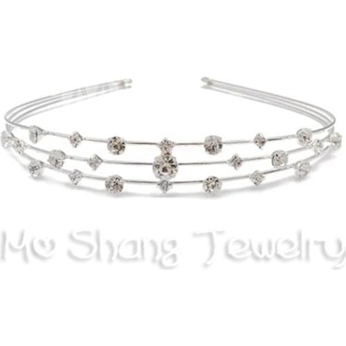 Simple Hairbands Crowns Three Rows Rhinestone Engagement Wedding Hair Accessories For Bride Jewelry Shiny Headdress Gifts