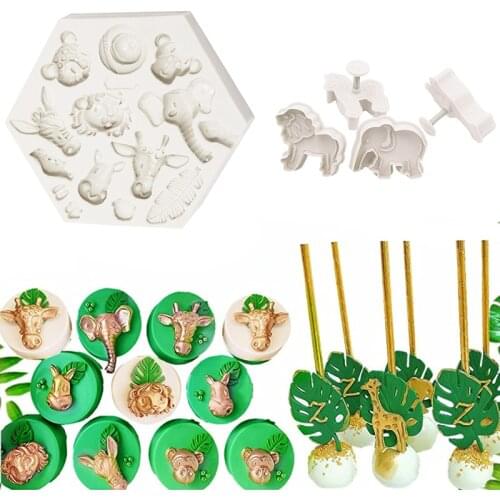 Jungle Safari Animal Silicone Cake Mould 3D Safari Animal Shape Fondant Cake Mousse Baking Mold for Birhtday Party Baby Shower