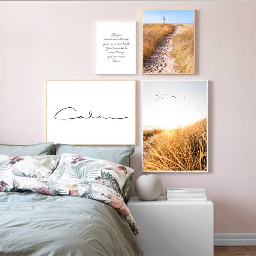 Grass Field Sunset Nordic Poster Nature Canvas Wall Art Print Landscape Painting Decorative Picture Scandinavian Home Decoration