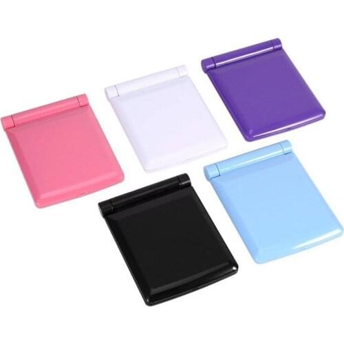 Folding Solid Color LED Makeup Mirrors Women Lady Square Compact Cosmetic Mirror Pocket Portable Simple Girl Gift