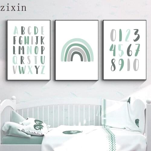 Modern Rainbow Alphabet Nursery Home Decoration Wall Art Pictures Canvas Painting Poster Print Posters Baby Girls Room