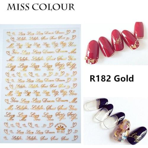 1 Sheet Nail Art Sticker Adhesive Hand Writing English Words Letters Silver White Gold Geometry Line Love Kiss Manicure Decals