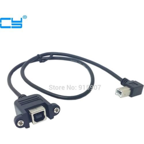 50cm 90 Degree Left Angled USB B Type Male to Female Extension Cable with Screws for Panel Mount